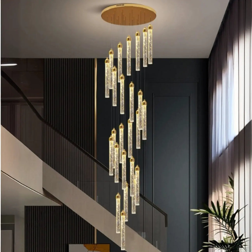 Lustre suspendu moderne en cristal doré à spirale et LED