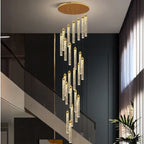 Lustre suspendu moderne en cristal doré à spirale et LED