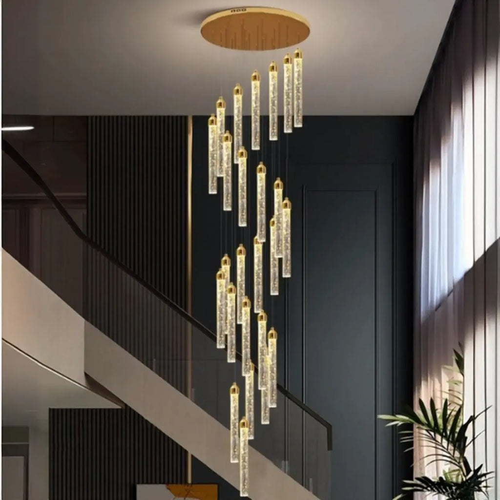 Lustre suspendu moderne en cristal doré à spirale et LED