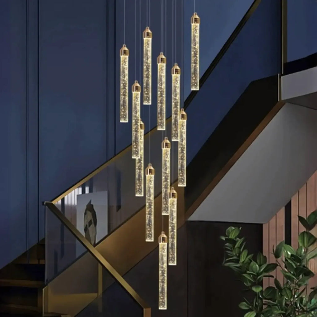 Lustre suspendu moderne en cristal doré à spirale et LED