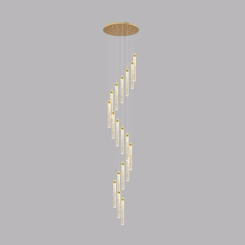Lustre suspendu moderne en cristal doré à spirale et LED