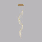 Lustre suspendu moderne en cristal doré à spirale et LED