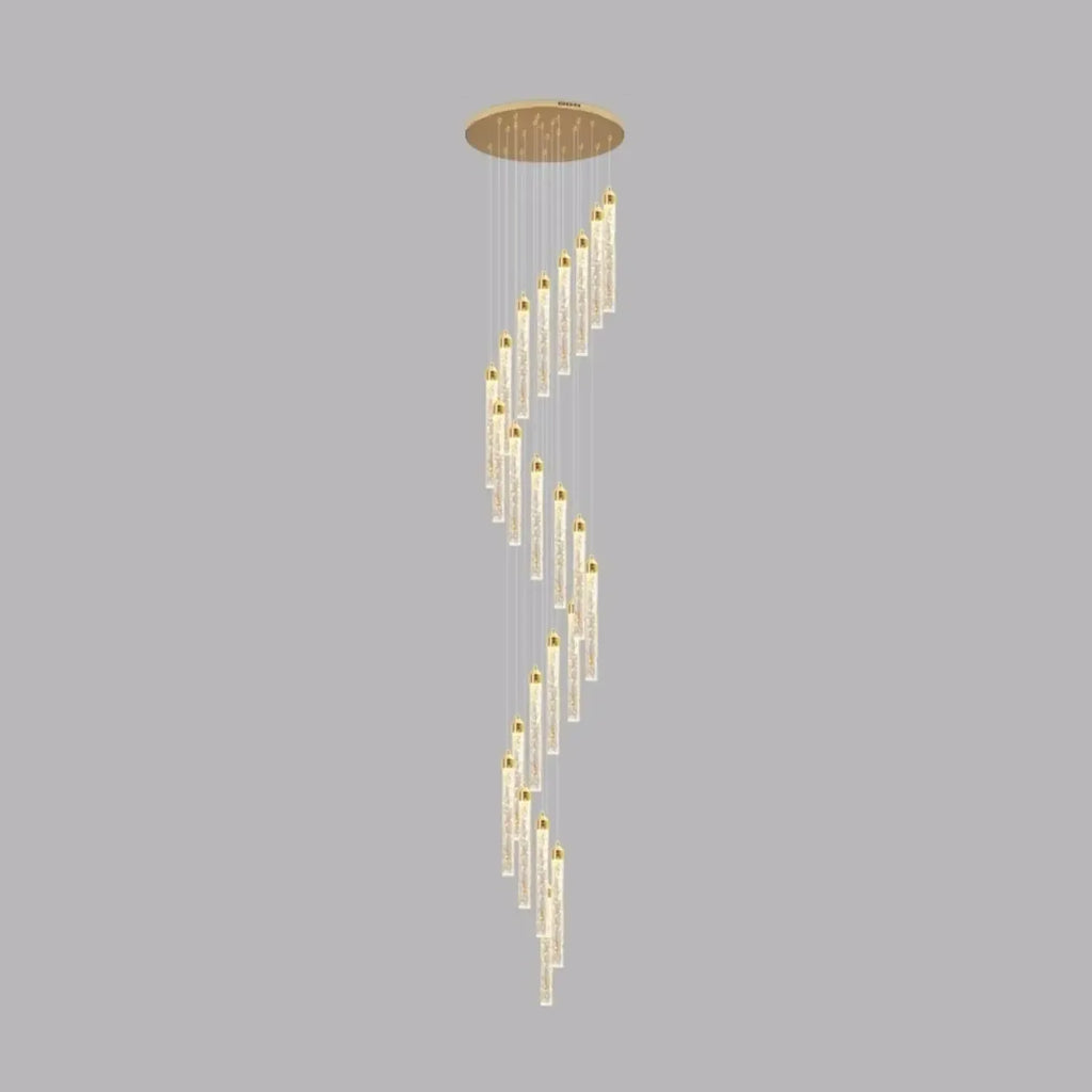 Lustre suspendu moderne en cristal doré à spirale et LED