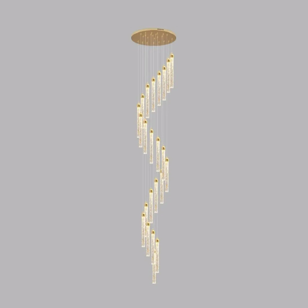 Lustre suspendu moderne en cristal doré à spirale et LED