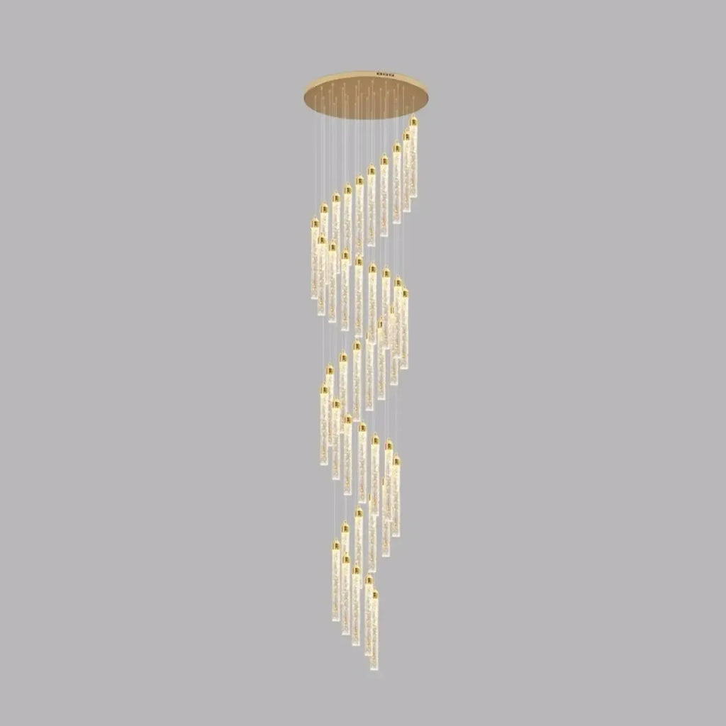 Lustre suspendu moderne en cristal doré à spirale et LED