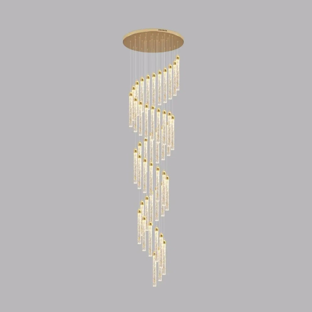 Lustre suspendu moderne en cristal doré à spirale et LED
