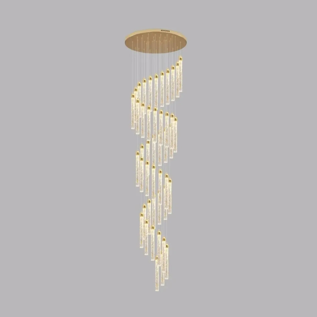 Lustre suspendu moderne en cristal doré à spirale et LED