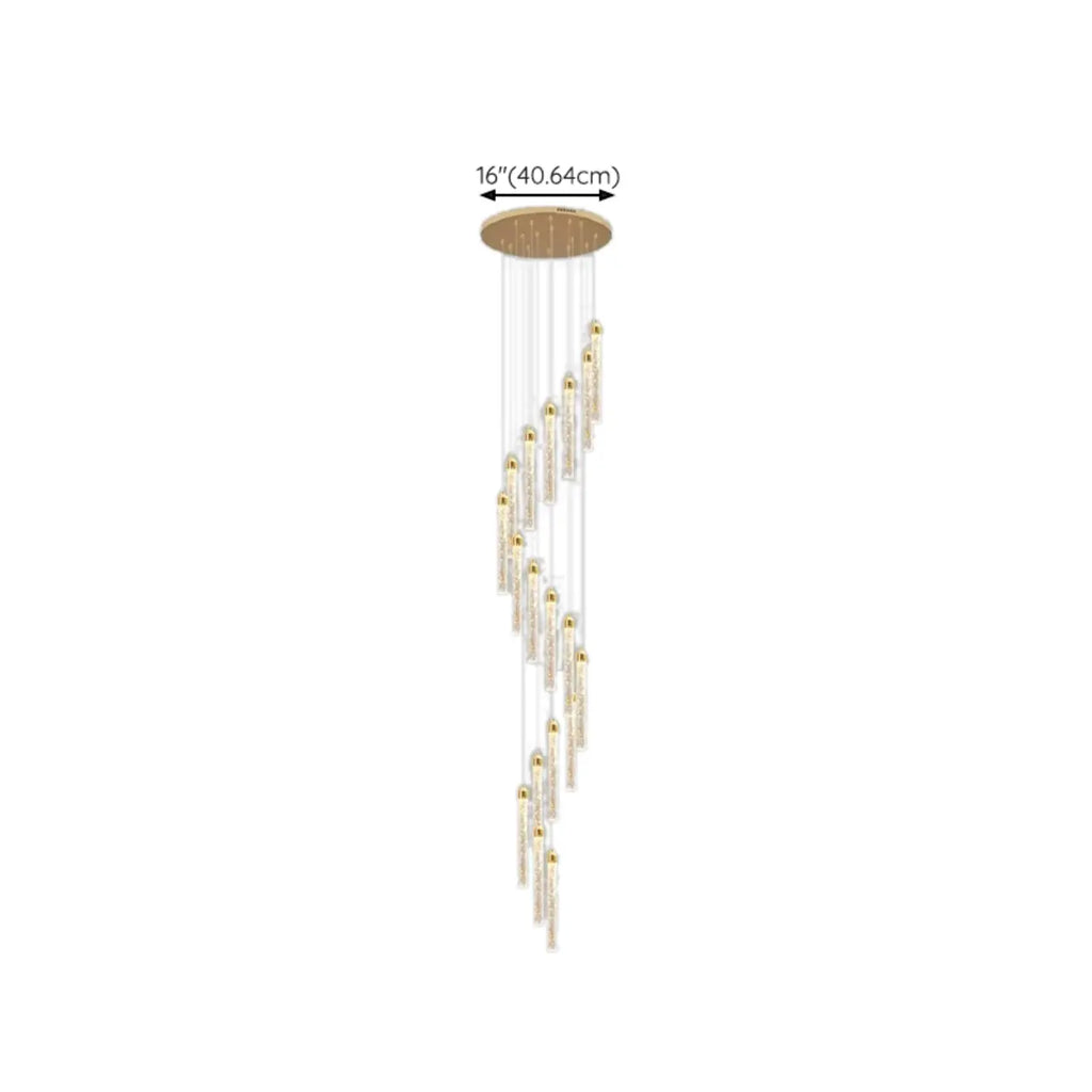 Lustre suspendu moderne en cristal doré à spirale et LED