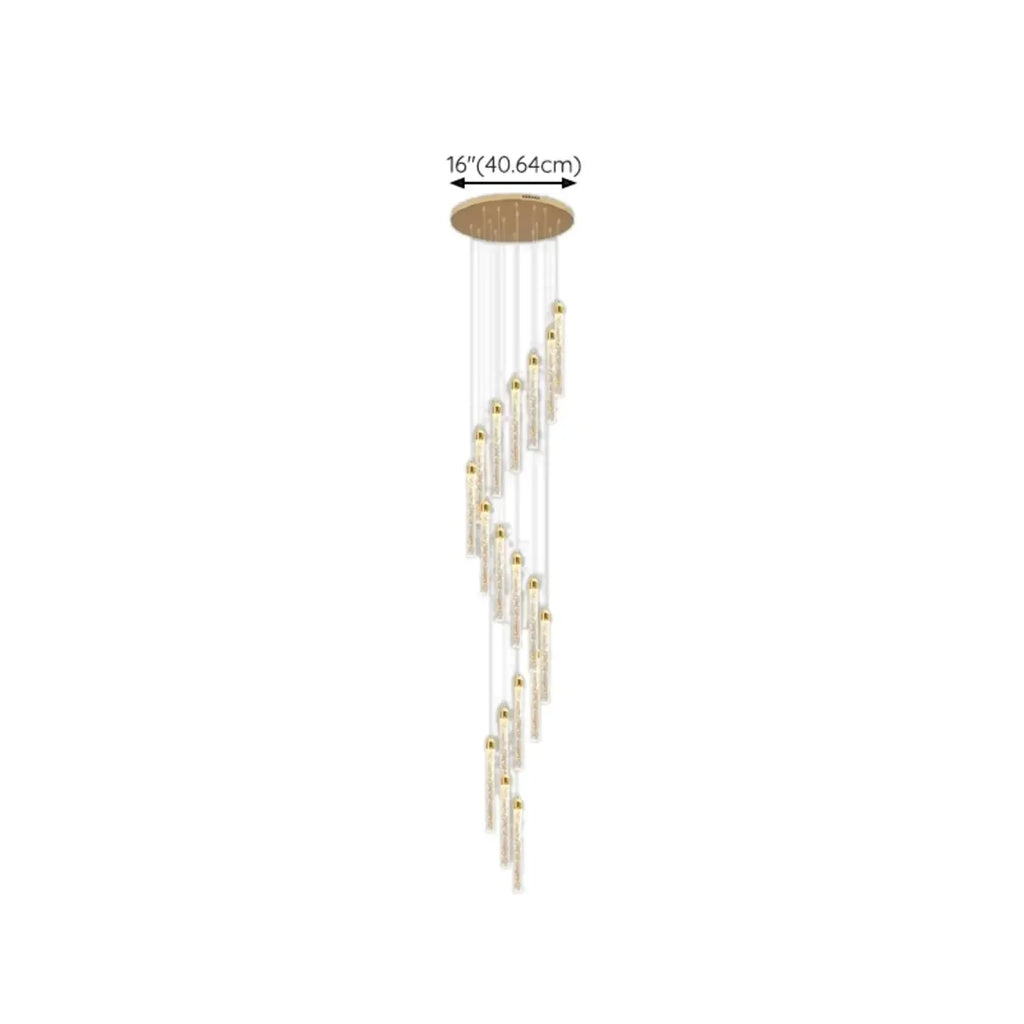 Lustre suspendu moderne en cristal doré à spirale et LED