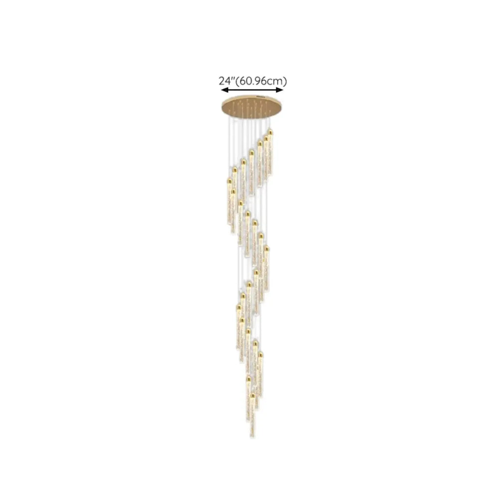 Lustre suspendu moderne en cristal doré à spirale et LED