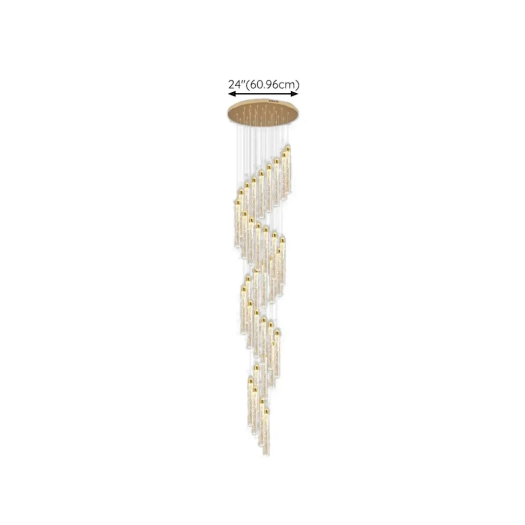Lustre suspendu moderne en cristal doré à spirale et LED