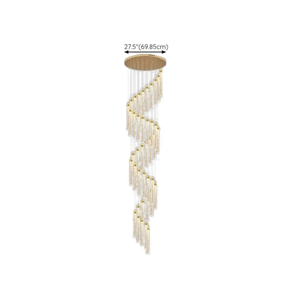 Lustre suspendu moderne en cristal doré à spirale et LED