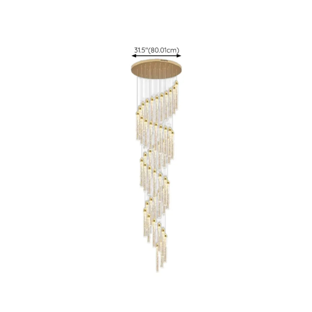 Lustre suspendu moderne en cristal doré à spirale et LED