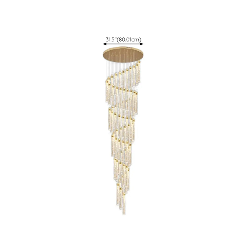 Lustre suspendu moderne en cristal doré à spirale et LED
