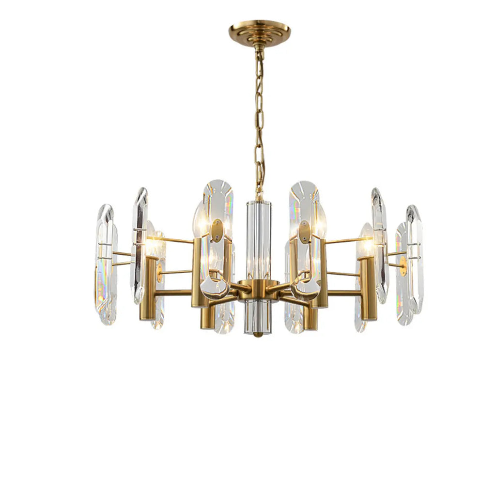 Lustre Sputnik géométrique en métal doré et cristal clair