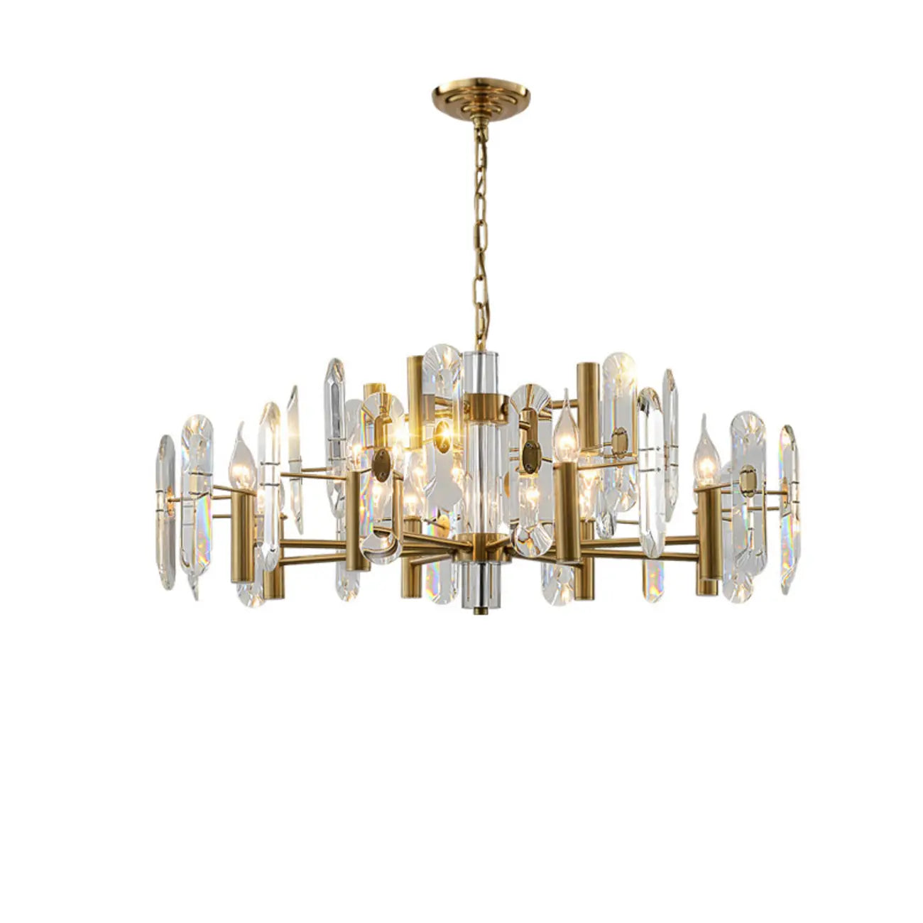 Lustre Sputnik géométrique en métal doré et cristal clair