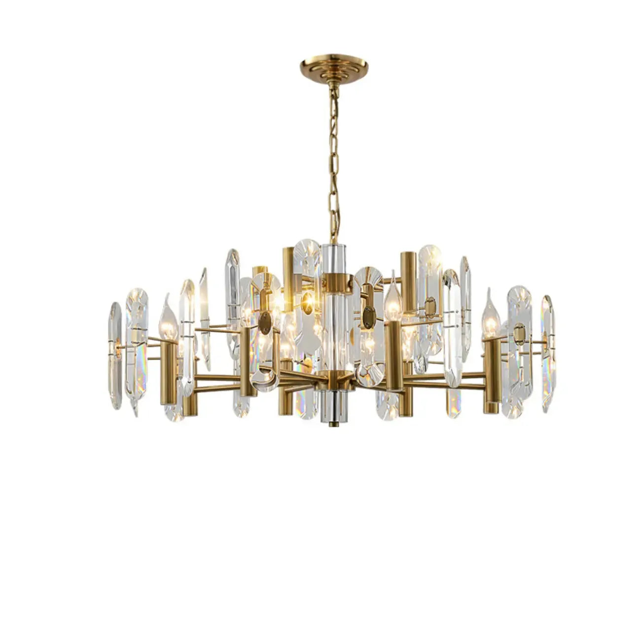 Lustre Sputnik géométrique en métal doré et cristal clair