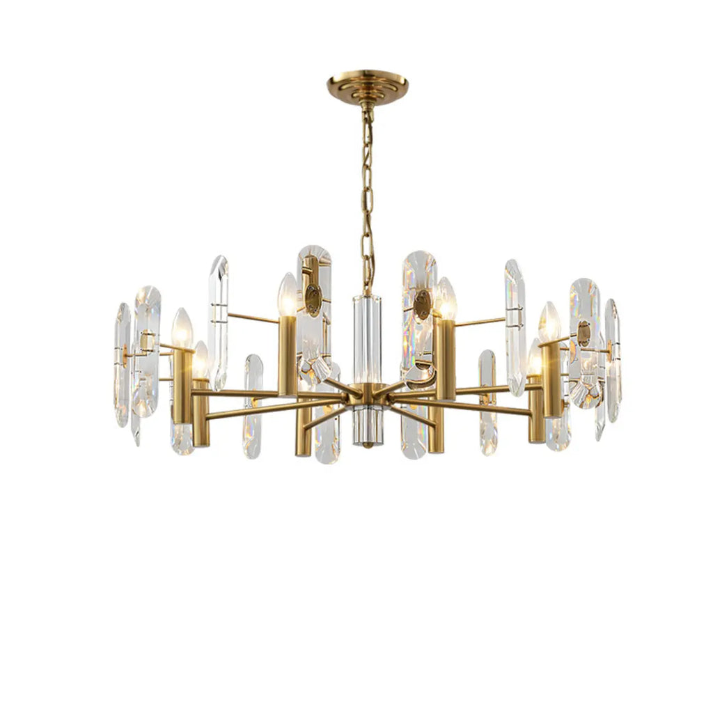 Lustre Sputnik géométrique en métal doré et cristal clair