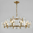 Lustre Sputnik géométrique en métal doré et cristal clair
