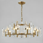 Lustre Sputnik géométrique en métal doré et cristal clair
