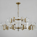 Lustre Sputnik géométrique en métal doré et cristal clair