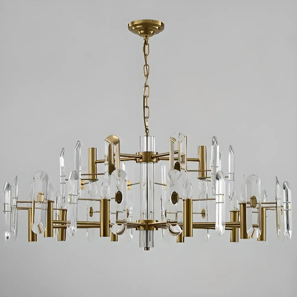 Lustre Sputnik géométrique en métal doré et cristal clair