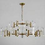 Lustre Sputnik géométrique en métal doré et cristal clair