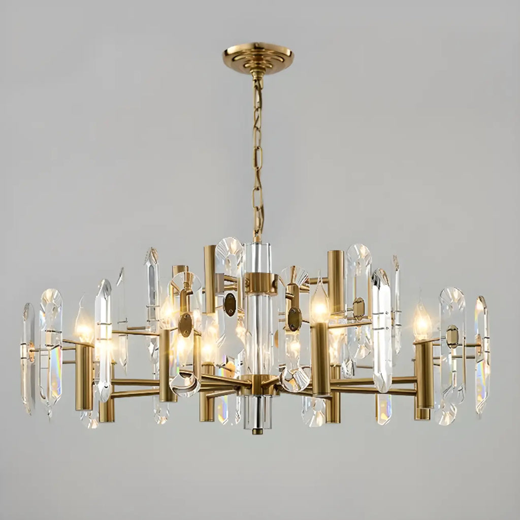 Lustre Sputnik géométrique en métal doré et cristal clair