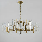 Lustre Sputnik géométrique en métal doré et cristal clair