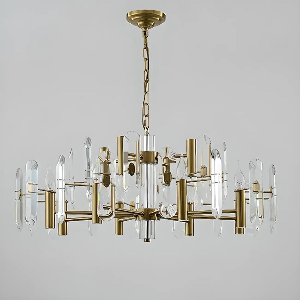 Lustre Sputnik géométrique en métal doré et cristal clair