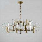 Lustre Sputnik géométrique en métal doré et cristal clair