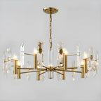 Lustre Sputnik géométrique en métal doré et cristal clair