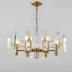 Lustre Sputnik géométrique en métal doré et cristal clair