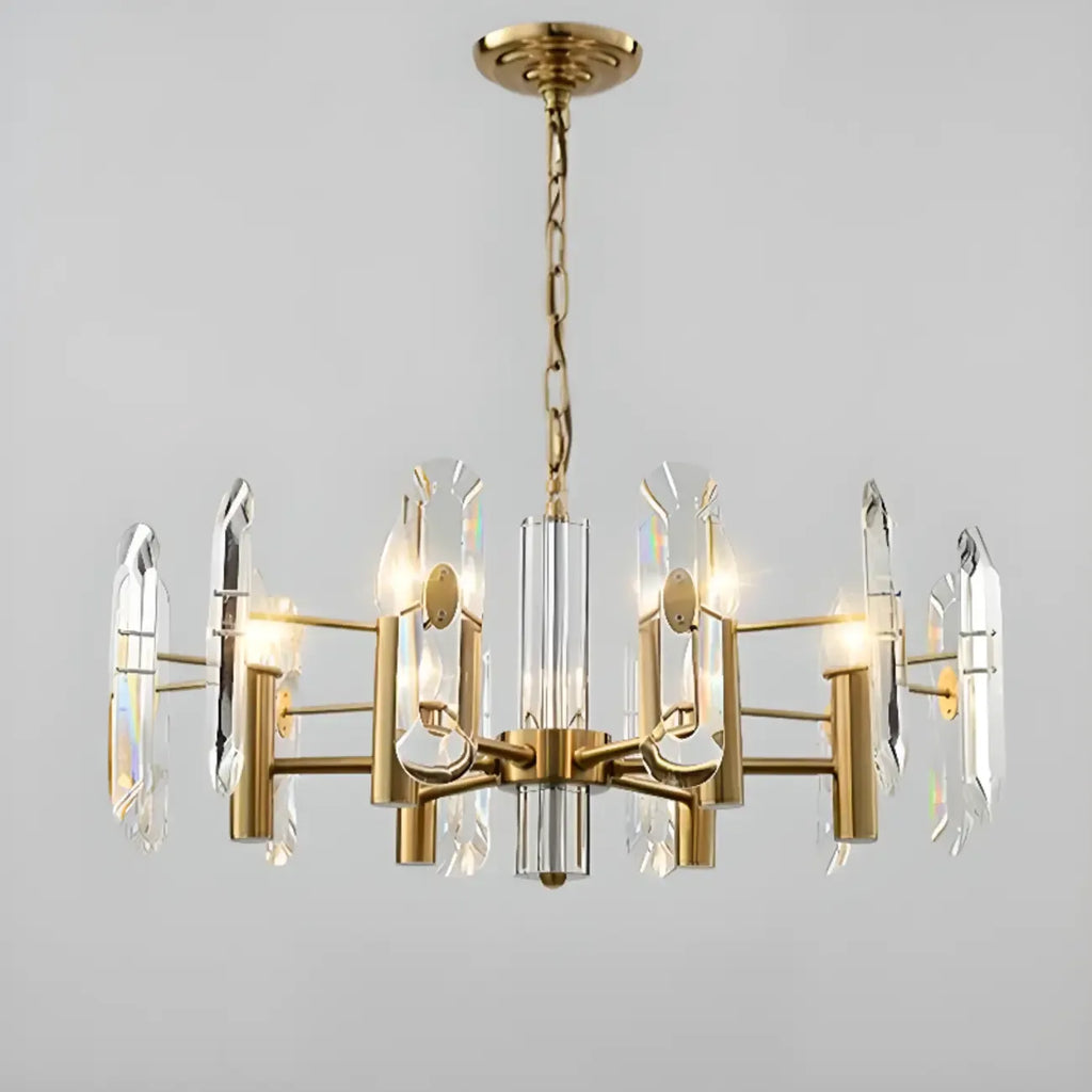 Lustre Sputnik géométrique en métal doré et cristal clair