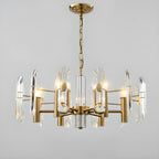 Lustre Sputnik géométrique en métal doré et cristal clair