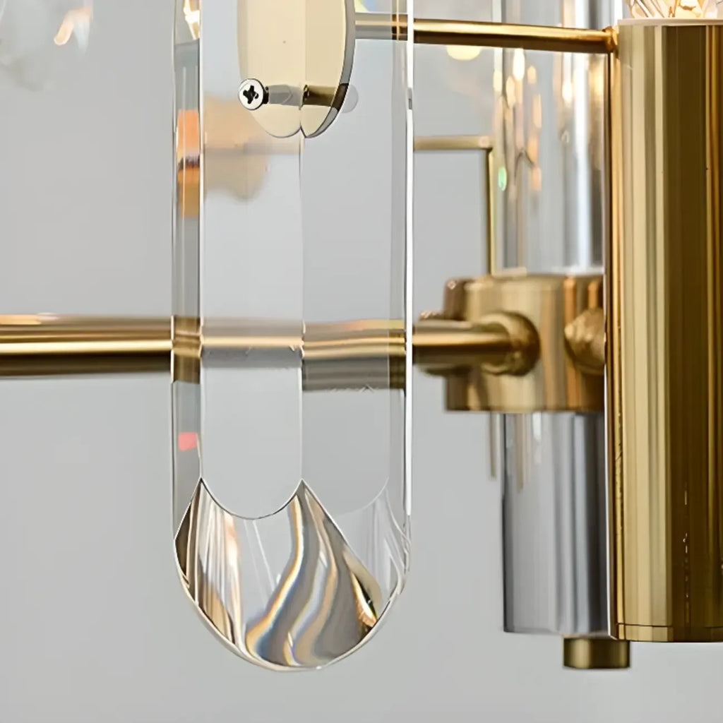 Lustre Sputnik géométrique en métal doré et cristal clair