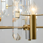 Lustre Sputnik géométrique en métal doré et cristal clair