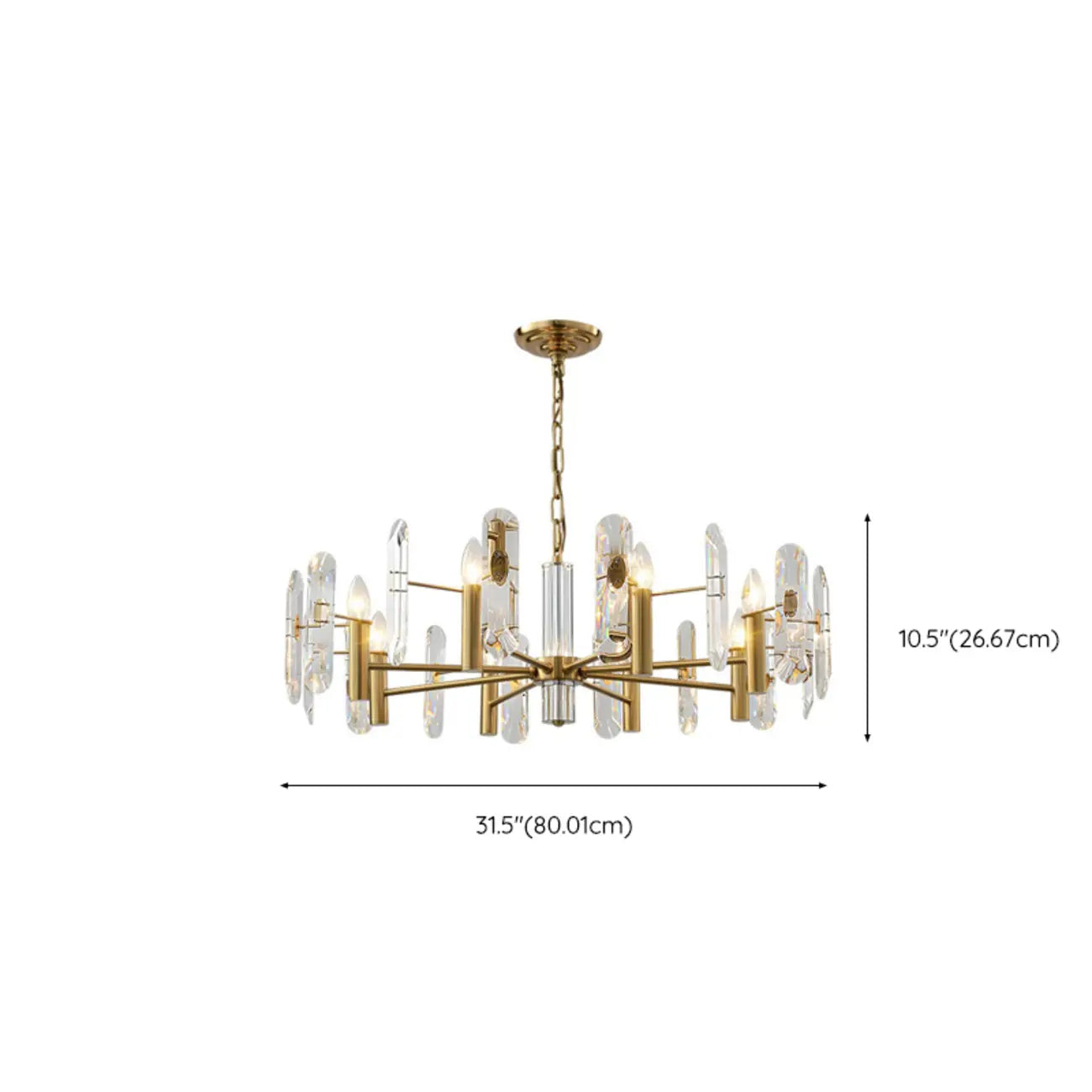 Lustre Sputnik géométrique en métal doré et cristal clair