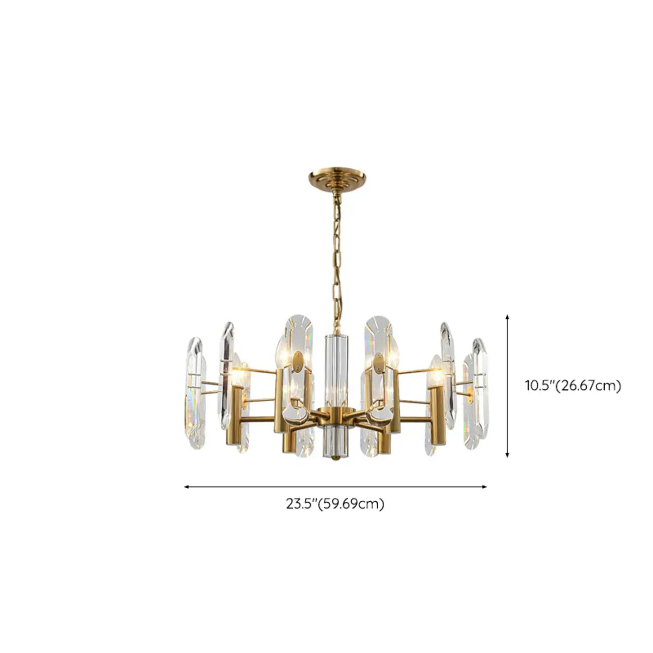 Lustre Sputnik géométrique en métal doré et cristal clair
