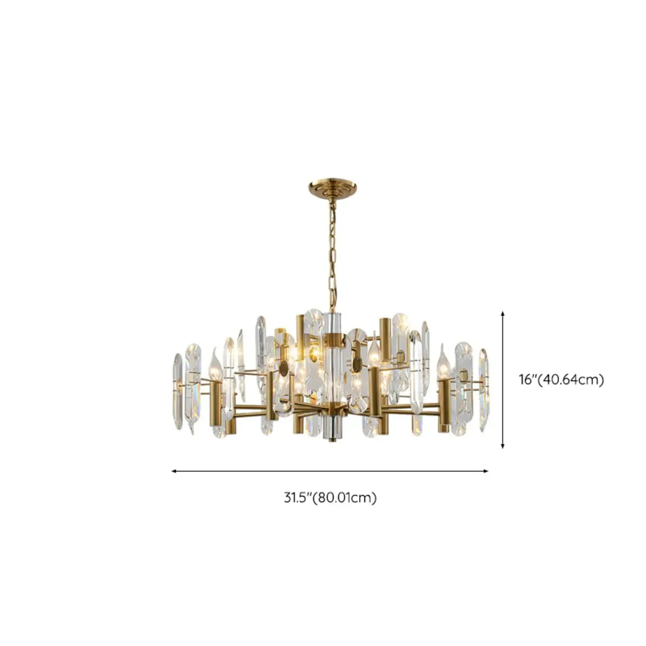 Lustre Sputnik géométrique en métal doré et cristal clair