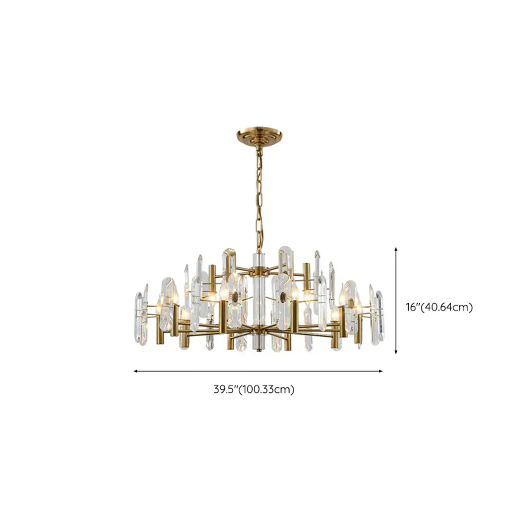 Lustre Sputnik géométrique en métal doré et cristal clair