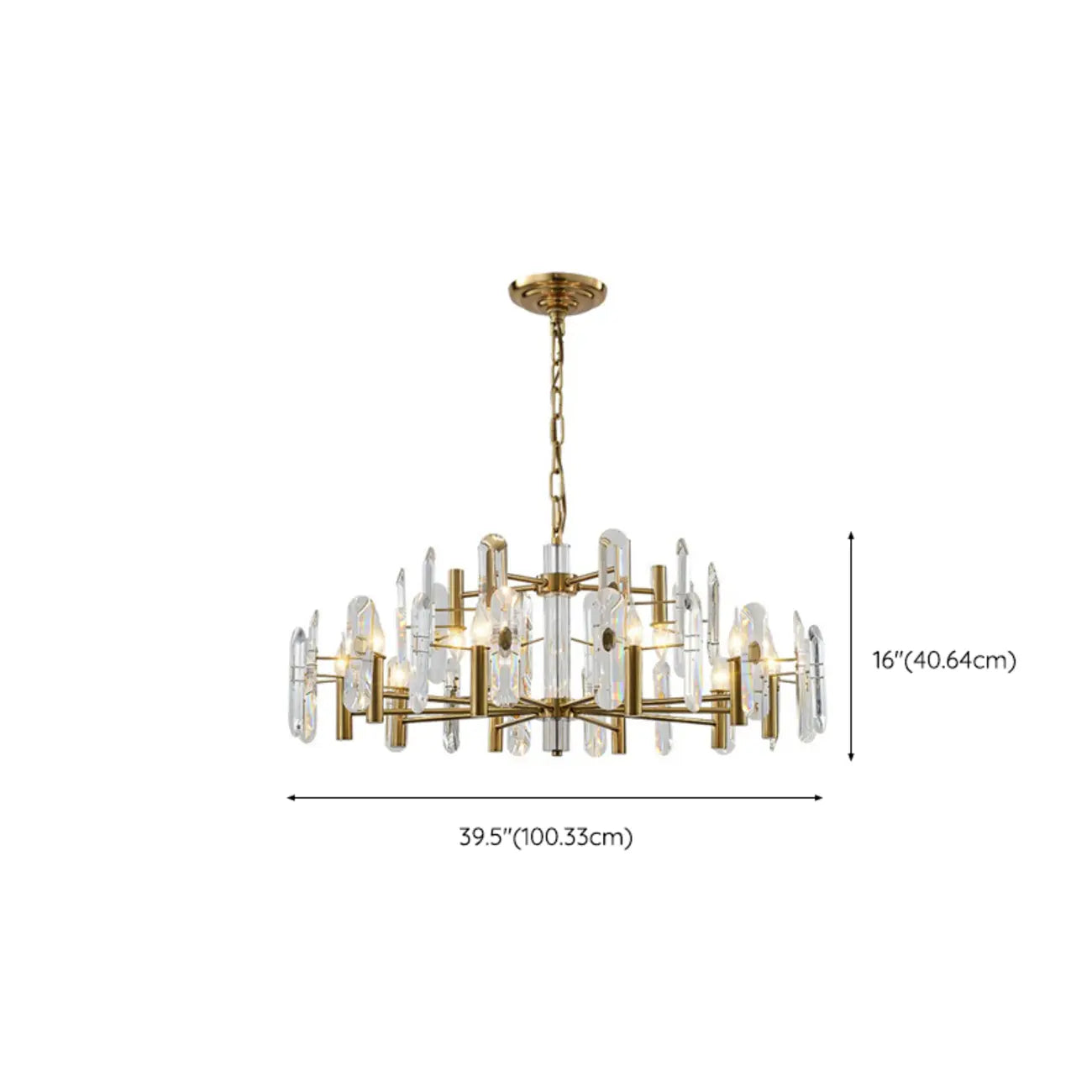 Lustre Sputnik géométrique en métal doré et cristal clair