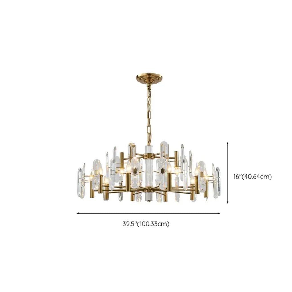 Lustre Sputnik géométrique en métal doré et cristal clair