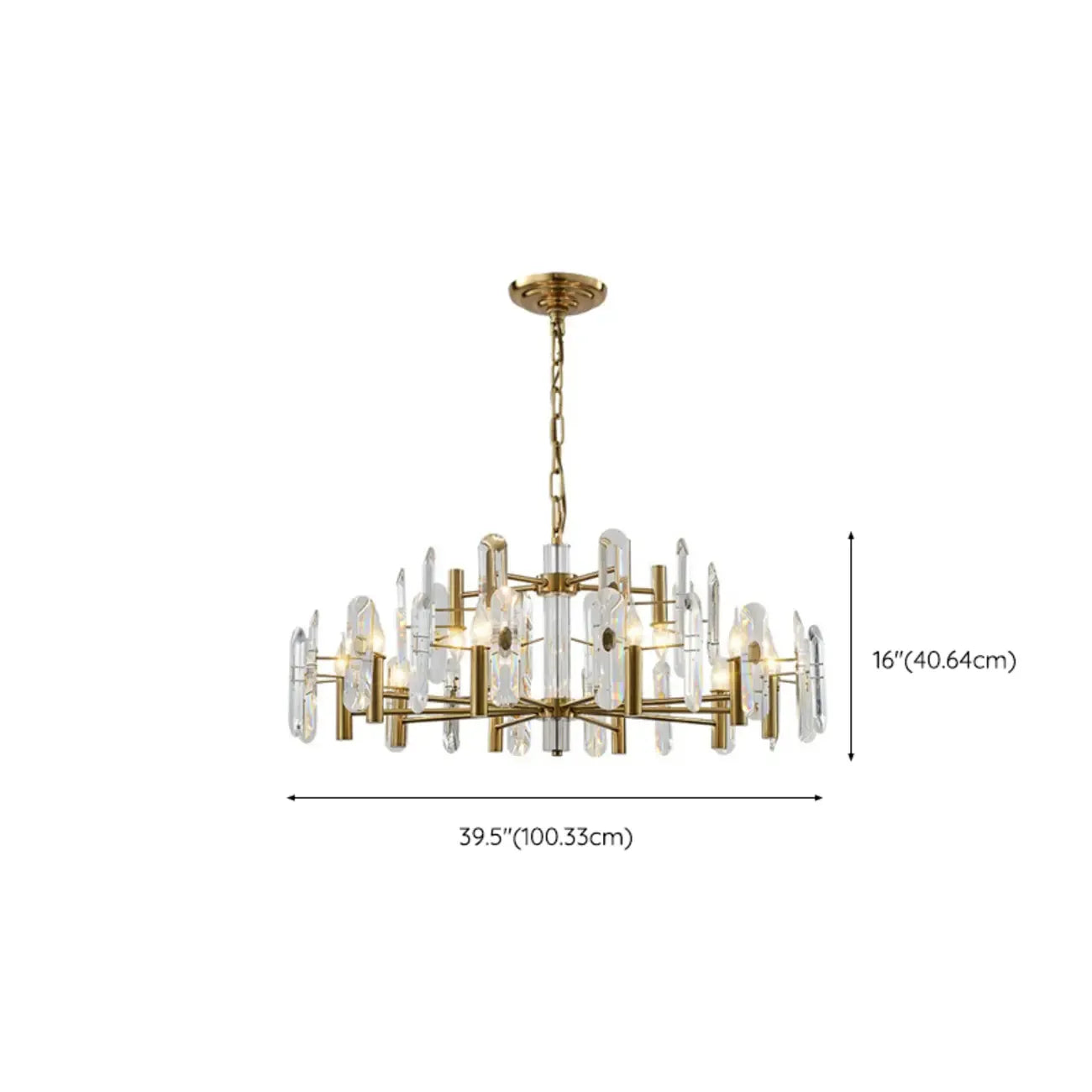 Lustre Sputnik géométrique en métal doré et cristal clair