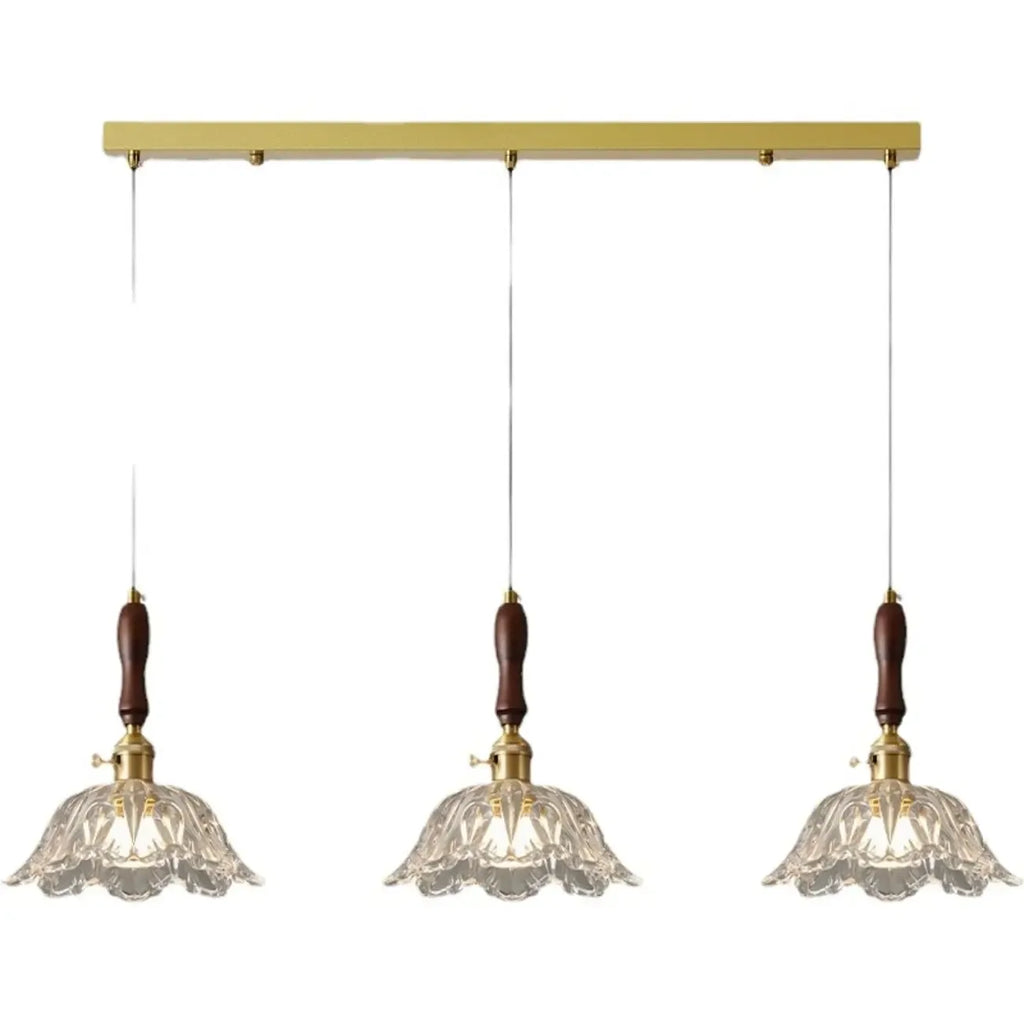 Lampadario a sospensione moderno a 3 luci, in vetro, oro e a fiori, per isola cucina
