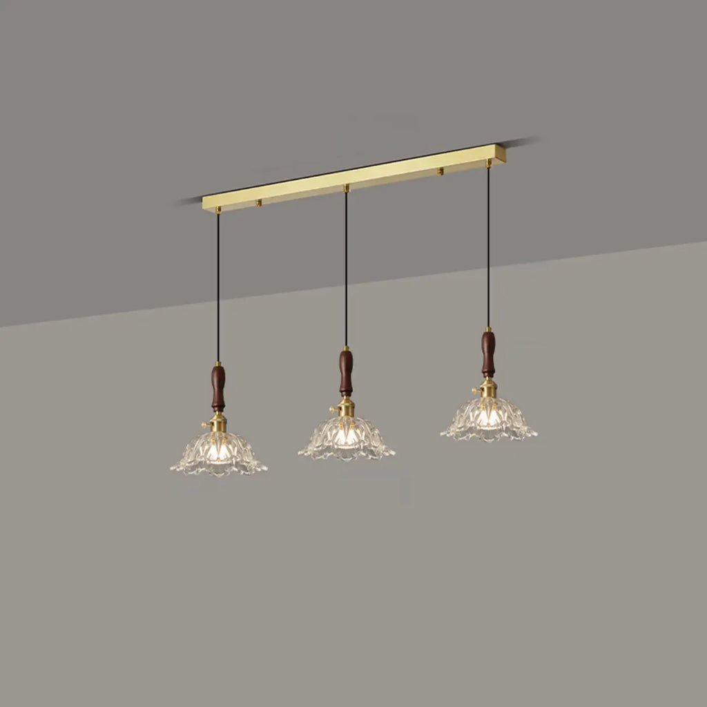 Lampadario a sospensione moderno a 3 luci, in vetro, oro e a fiori, per isola cucina