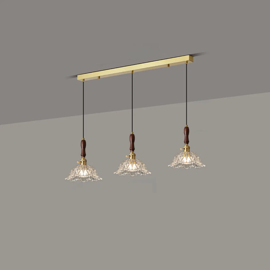 Lampadario a sospensione moderno a 3 luci, in vetro, oro e a fiori, per isola cucina