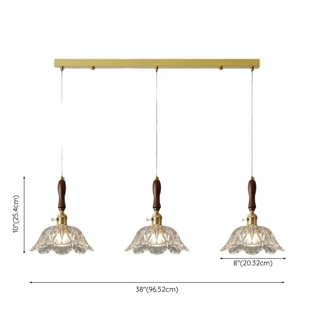 Lampadario a sospensione moderno a 3 luci, in vetro, oro e a fiori, per isola cucina