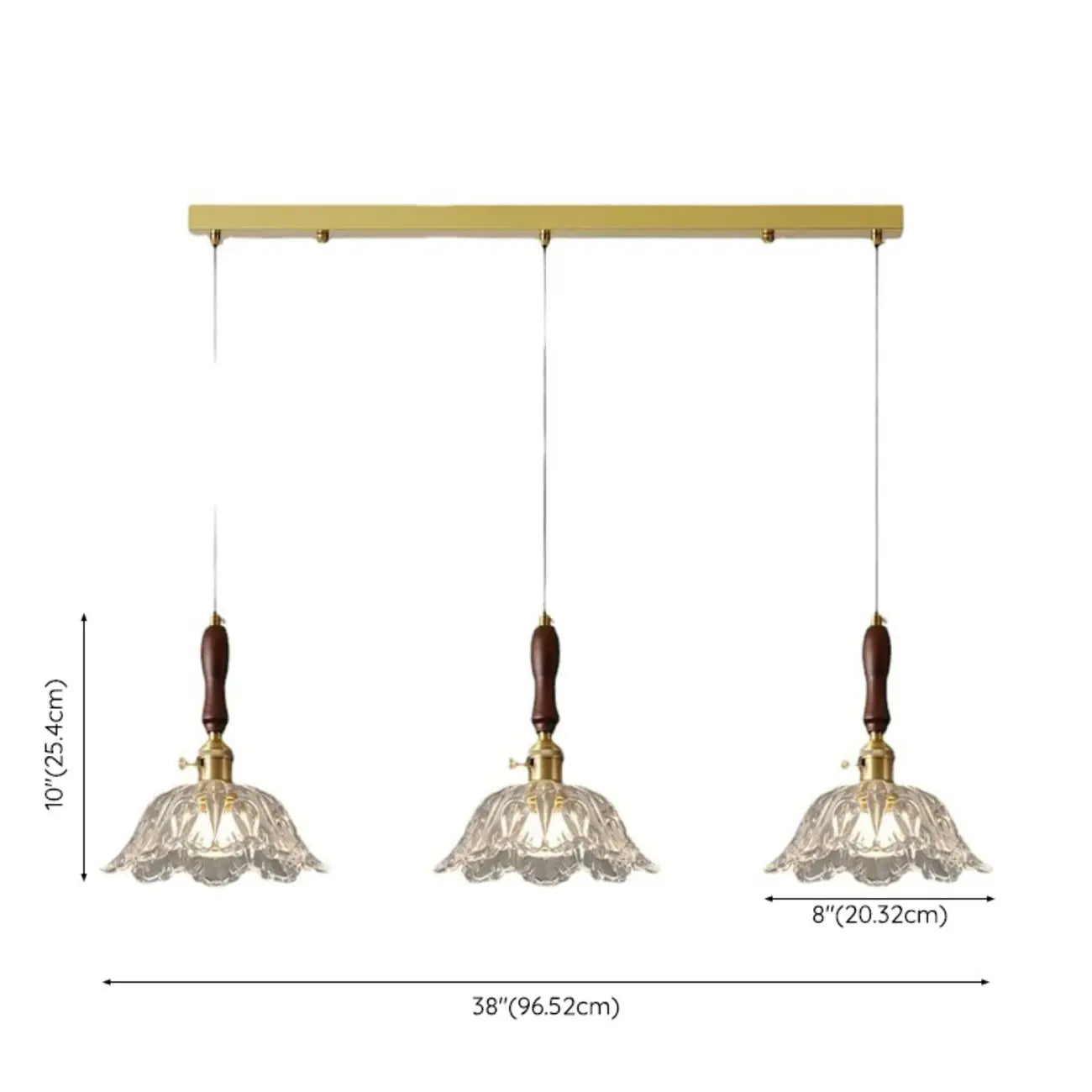 Lampadario a sospensione moderno a 3 luci, in vetro, oro e a fiori, per isola cucina