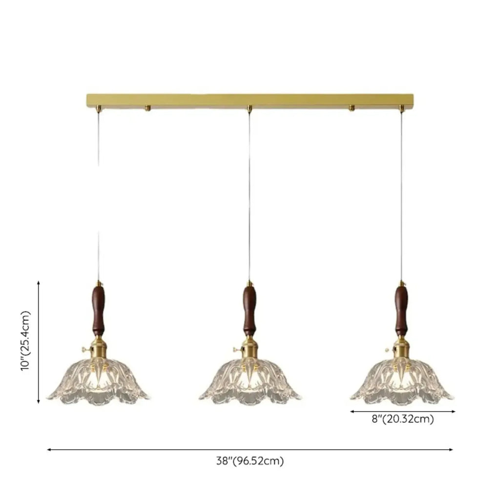 Lampadario a sospensione moderno a 3 luci, in vetro, oro e a fiori, per isola cucina